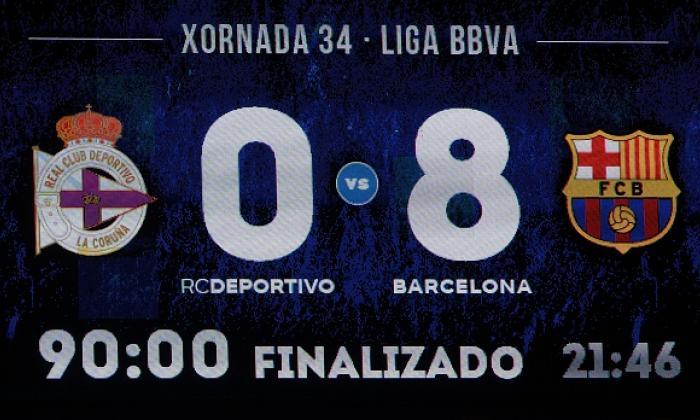 La Liga表：西班牙的顶级航班如何照顾巴塞罗那锤子Deportivo 8-0