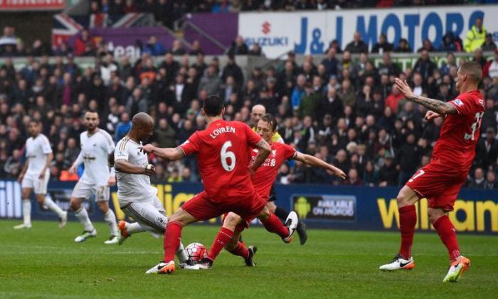 Swansea 3-1利物浦：andre ayew double suppls 10男人红色