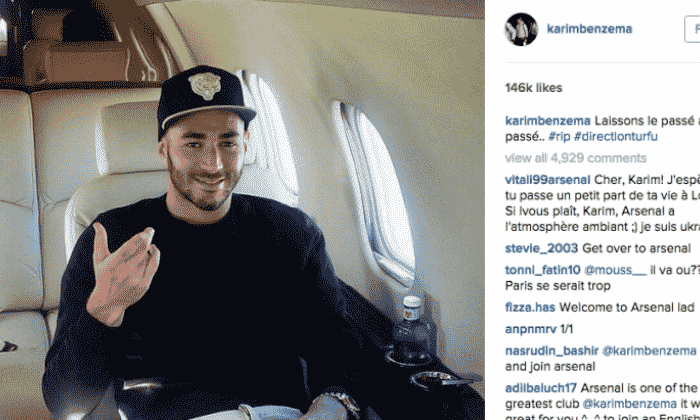Karim Benzema最新：Real Madrid Striker Posts Instagram图片和阿森纳粉丝如此反应