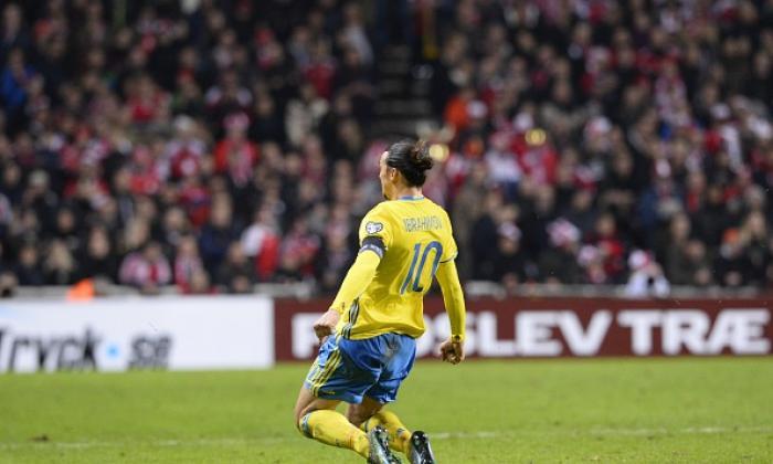 Zlatan Ibrahimovic自由踢目标V丹麦：瑞典前锋书籍在2016年欧元